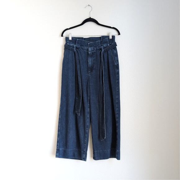 Boden Denim Blue Paperbag High-rise Wide Leg Cropped Culotte Denim Jeans, size 6 - Picture 1 of 8